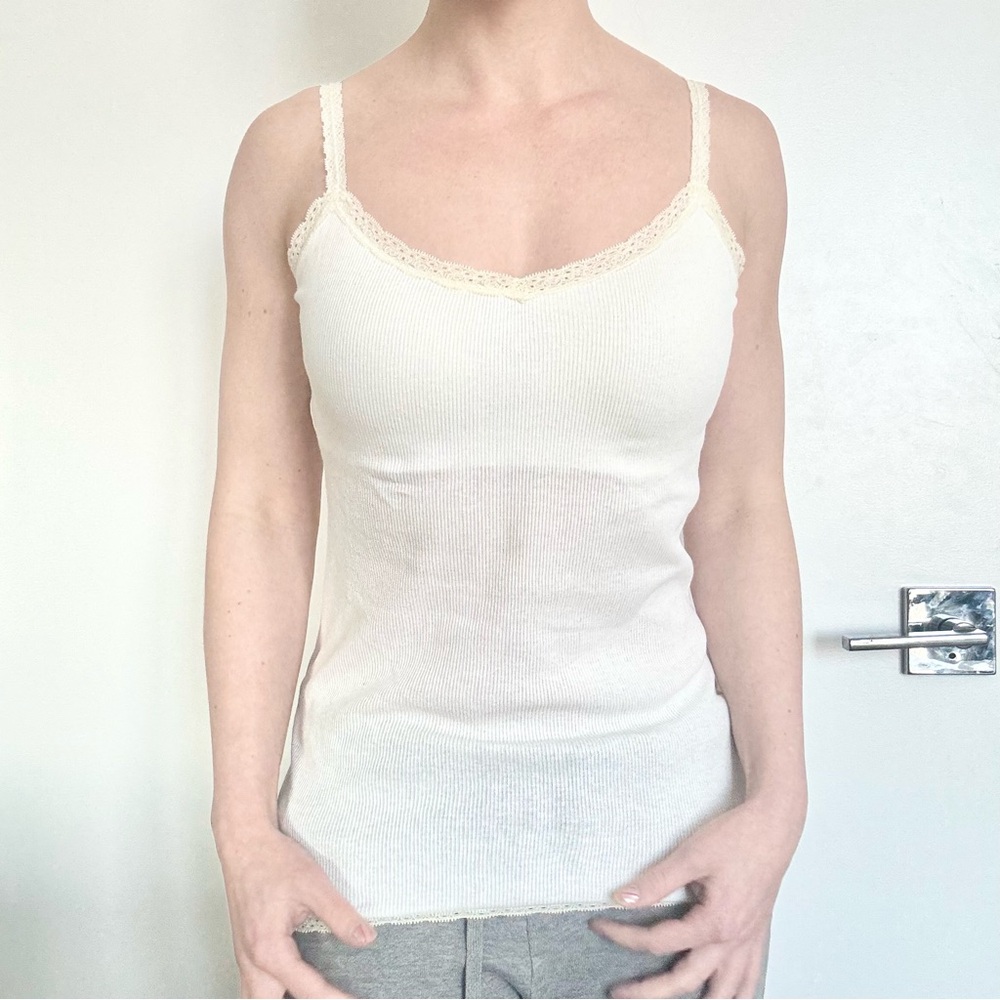 Aeropostale white ribbed lace trim cami Y2K vintage twee built in bra coquette M